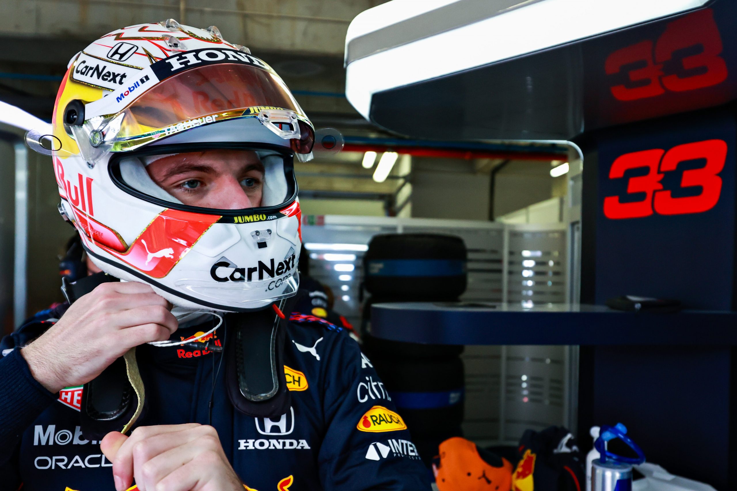 PORTIMAO, PORTUGAL - MAY 02: Max Verstappen of Netherlands and Red Bull Racing prepares to drive in the garage ahead of the F1 Grand Prix of Portugal at Autodromo Internacional Do Algarve on May 02, 2021 in Portimao, Portugal. (Photo by Mark Thompson/Getty Images) // Getty Images / Red Bull Content Pool  // SI202105020089 // Usage for editorial use only //