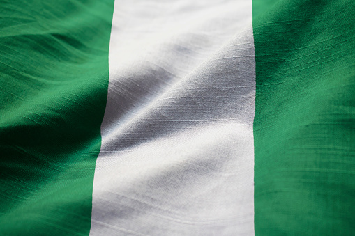 Closeup of Ruffled Nigeria Flag, Nigeria Flag Blowing in Wind