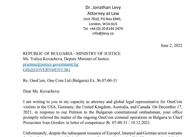 Отвореното писмо на Леви към г-жа Ковачева по повод OneCoin